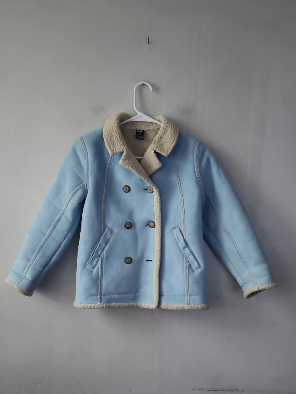 GAP Light Blue Sherpa-Trim Double-Breasted Peacoat